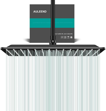 Square Rain Shower Head, High Flow Stainless Steel,Work with any decorative style，All Metal Rainfall Shower Head (Matte Black, 16)