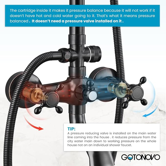 gotonovo Exposed Shower System with Spout,Oil Rubbed Bronze,No Shower Shelf | Brass Shower Faucet Set,8’’ Rain Head with Handheld Spray,Swivel Tub Spout,2 Cross Handle,6’’ Hole Distance,Adjustable Height