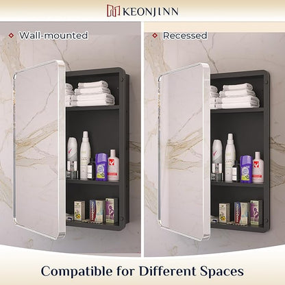 Keonjinn 60 x 32 Inch Large Chrome Medicine Cabinets, Recessed Bathroom Medicine Cabinet, Elegant Stainless Steel Framed, Sturdy & Heavy, Stepless Adjustable Shelves, DTC Hinges, Soft Closing, Modern