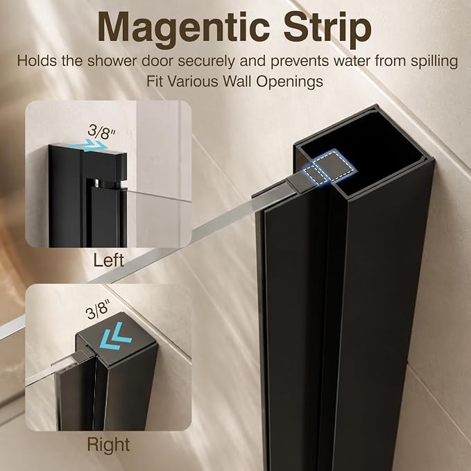 34-35.2" W x 72" H Frameless Bifold Pivot Swing Shower Door | 1/4" (6mm) Clear SGCC Tempered Glass with a space-saving folding Bathroom Door, Reversible Installation, Matte Black Finish