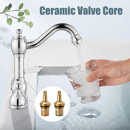 Aolemi 8 Inch Widespread Bathroom Sink Faucet 3 Hole Deck Mount Vanity Basin Mixer Tap with Pop Up Drain Assembly Polish Chrome Double Ceramic Handle