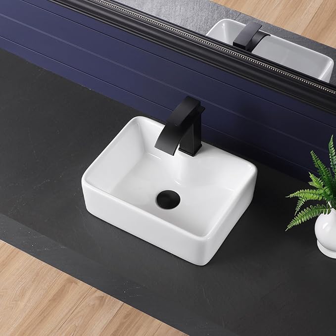 Vessel Sink 16"x12" Rectangular Bathroom Sink Modern White Porcelain Ceramic Above Counter Drop-in Vanity Sink for Bathrooms Art Basin with Faucet Hole