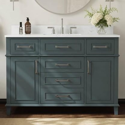 48 Inch Fully Assembled Bathroom Vanity with Sink, Green | Solid Wood, 0.78" Stone Top, Backsplash, Soft Close Doors, Dovetail Drawers, Large Storage, Modern Bathroom Upgrade