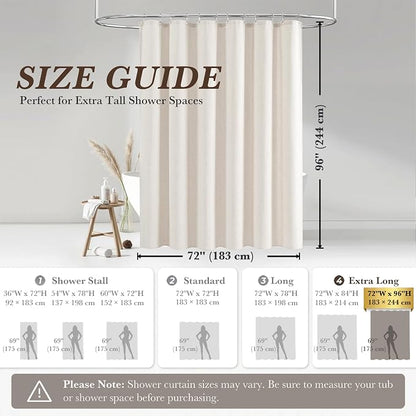 Seasonwood Cream Linen Shower Curtain Farmhouse Bathroom Decor 72x96 Inches | Boho Bathroom Decor,12 Sturdy Stainless Steel Sliding Hangers,Rustic Country Style,Linen Shower Curtains for Bathroom