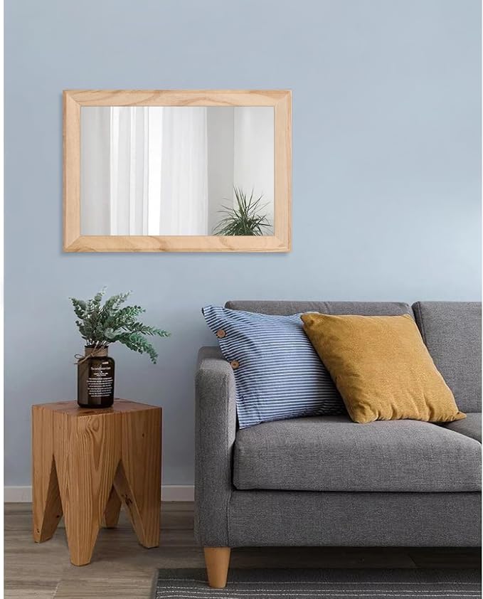 AAZZKANG Rustic Mirrors for Wall Rectangle Wood Frame Mirror Decorative for Farmhouse Bedroom Bathroom Living Room Large 20"x16"