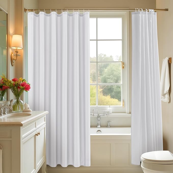 Biscaynebay Fabric Shower Curtain Liner 72x72 Inch-2 Packs White Water Resistant Bathroom Curtains-Hotel Soild Polyester Shower Liners Washable with Magnets