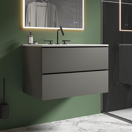 30" Bathroom Vanity with Sink, Modern Floating Vanity with Double Soft Closing Drawers, Large Storage for Small Space, Space Gray, Fully Assembled - Iris Collection