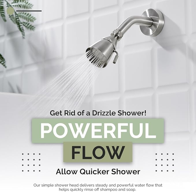 Angle Simple Shower Head High Flow, Brass Shower Sprayer, Brushed Nickel | High Pressure for Quick Rinsing, Swivel Joint & Adjustable Lever for Different Angle and Water Flow