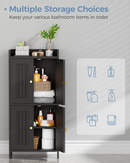 BEWISHOME Small Floor Cabinet,Toilet Paper Storage,Bathroom Storage Cabinet | with 4 Doors and Shelves, Bathroom Organizers and Storage for Small Spaces, Black 7.9" D x 14.6" W x 31" H YYG11B