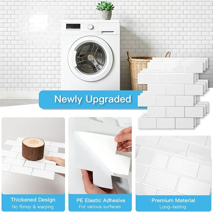 Art3d 10-Pack Subway Peel and Stick Backsplash, White with Silver Grout | 12 x 12 Inch, Thickened Design, No Warping, Durable, Self-Adhesive, for Kitchen, Bedroom Decor, Ideal for New Home Buyers