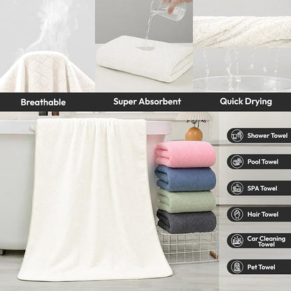 JML Bath Towels with Hanging Loop, 2 Pack, 27x55 in, Microfiber, White | Soft, Super Absorbent, Quick Dry, Lint-Free & Fade-Resistant, Lightweight Bathroom Towel for Daily Use