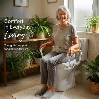 Huttdmel Round Bidet Toilet Seat with Handles, 2.8" Elevated Toilet Seat Riser, Soft Close, Quick Release, Non-Slip, No-Electric Wash, Adjustable Spray for Seniors, Elderly & Disabled,White