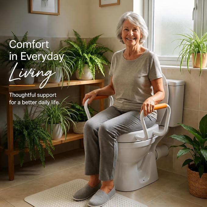 Huttdmel Elongated Bidet Toilet Seat with Handles, 2.8" Elevated Toilet Seat Riser, Soft Close, Quick Release, Non-Slip, No-Electric Wash, Adjustable Spray for Seniors, Elderly & Disabled,White