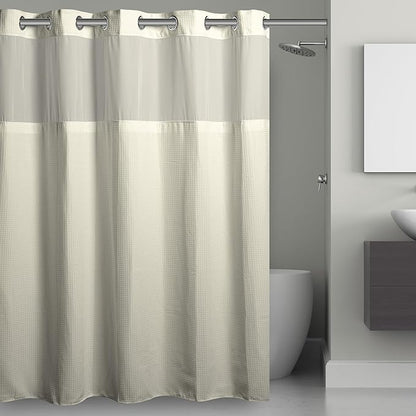 It's A Snap! Waffle Shower Curtain, 3-in-1 with Sheer Top Window, Flex-On Rings & Liner, 71' x 74', Cream