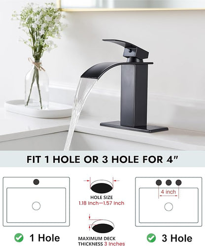 Midanya Bathroom Faucet with Waterfall Spout, Single Hole or 3-Hole Deck Mount, 304 Stainless Steel Sink Faucet with Pop-Up Drain, RV Vanity Compatible,Oil Rubbed Bronze