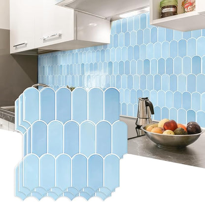 Vamos Tile Thicker Peel and Stick Backsplash Tile,Light Blue,10-Sheet | Self Adhesive Vinyl Wall Tiles with White Grout, Stick on Backsplash for Kitchen, Bathroom, RV,Laundry,11.1''x12''