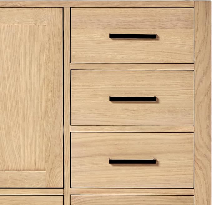 ARIEL Cambridge 42-inch Bathroom Vanity Base Cabinet,Solid Wood, 2 Soft Closing Doors, 5 Dovetail Drawers, White Oak