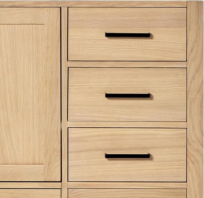 ARIEL Cambridge 42-inch Bathroom Vanity Base Cabinet,Solid Wood, 2 Soft Closing Doors, 5 Dovetail Drawers, White Oak