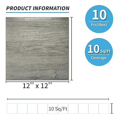 Art3d Peel and Stick Vinyl Floor Tiles 10-Pack 12 x 12 inch, Self Adhesive Waterproof Flooring Wood Planks for Kitchen, Dining Room, Bedrooms, Cover 10 Sq. Ft, Taupe Ash