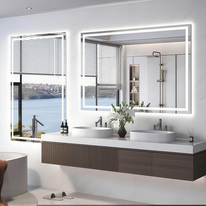 Snowdool 40 x 28 in LED Bathroom Mirror, Front and Backlit, Anti-Fog | Front and Backlit, 3 Color Temperatures, Anti-Fog, Tempered Glass
