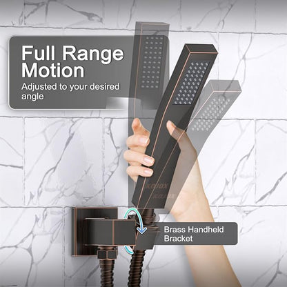 KOJOX Oil Rubbed Bronze Shower System with High Pressure 10 Inch Rainfall Shower Head, Handheld Shower head and Shower Faucet Trim valve, Bathroom Luxury Rain Mixer Shower Set Wall Mounted