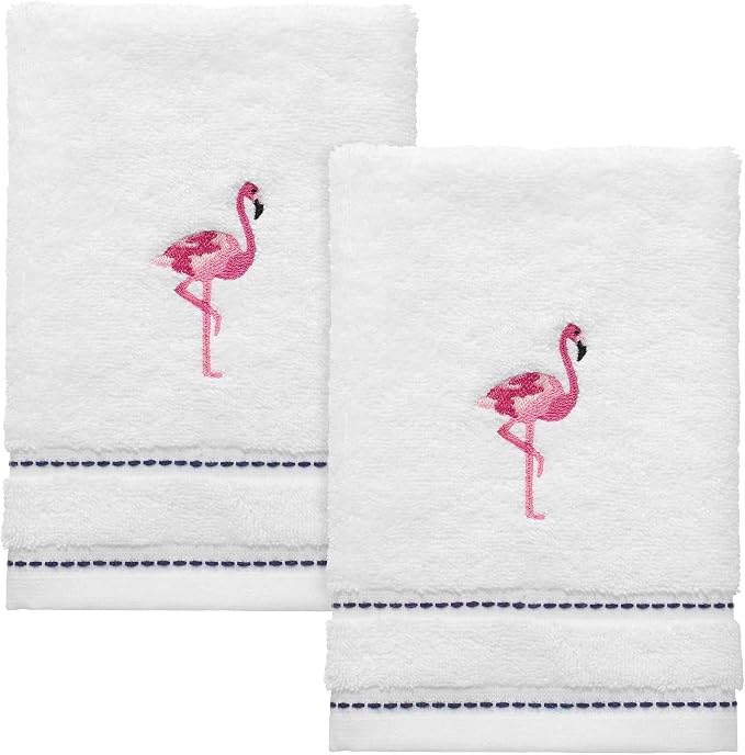 Izod - Fingertip Towels, Soft & Absorbent Cotton, Dorm Room Essentials, Striped Bathroom Decor, Set of 2 (Flamingo Collection, White)