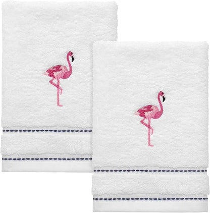 Izod - Fingertip Towels, Soft & Absorbent Cotton, Dorm Room Essentials, Striped Bathroom Decor, Set of 2 (Flamingo Collection, White)
