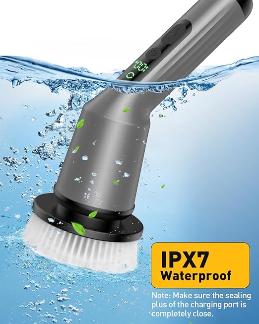 Electric Spin Scrubber for Bathroom, Shower Scrubber with Long Handle | Shower Cleaner Brushes, IPX7 Waterproof & 2 Speed, 3 Brush Heads, 90min Runtime, Bathroom Cleaning Supplies for Toilet Tub