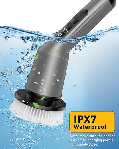 Electric Spin Scrubber for Bathroom, Shower Scrubber with Long Handle | Shower Cleaner Brushes, IPX7 Waterproof & 2 Speed, 3 Brush Heads, 90min Runtime, Bathroom Cleaning Supplies for Toilet Tub