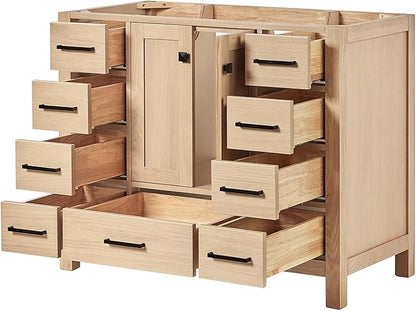ARIEL Cambridge 42-inch Bathroom Vanity Base Cabinet,Solid Wood, 2 Soft Closing Doors, 9 Dovetail Drawers, White Oak