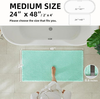 TYUU Waffle Bath Mat, Boho Bathroom Rugs Non Slip, 48x24 Aqua Blue | Super Absorbent Quick Dry Bath Rug, Non-Slip Backing, Soft Waffle Washable Farmhouse Bathroom Mats, Tub, Shower & Home Decor