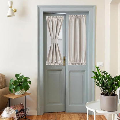 NICETOWN Sidelight Linen Door Curtains - Thermal Insulated Blackout Front Door Curtains for French Small Shade for Side Patio Glass Window, Angora, W25 x L40 inch, 1 Panel