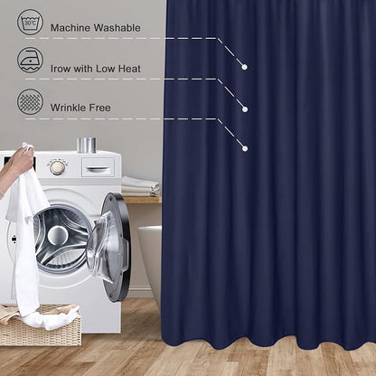EurCross Navy Blue Shower Curtain, Water-Resistant Machine Washable Fabric Shower Curtain for Bathroom 72 x 72 inches