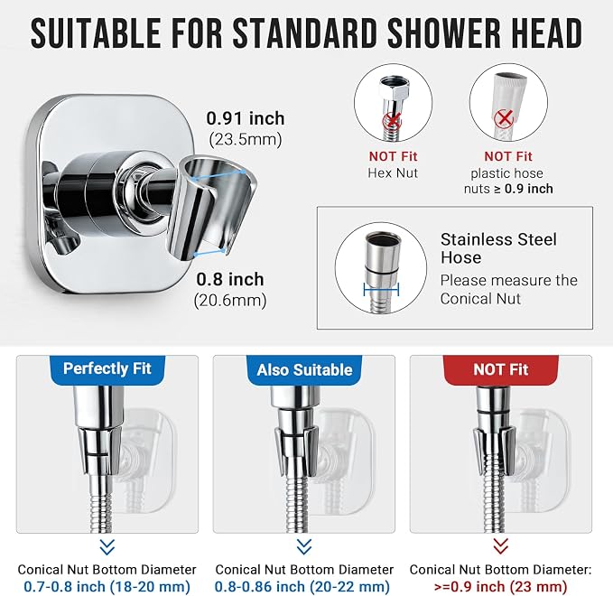 G-Promise Metal Handheld Shower Head Holder, No-Drill Install (Chrome) | Adhesive or Drilled Installation, Wide Adjustment Range Fits All Family Heights, Firmly Secure Showerhead, Easy to Install