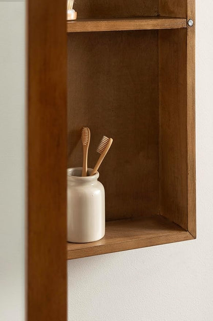 Kate and Laurel Hatherleigh Modern Arched Bathroom Cabinet with Mirror, 20 x 6 x 30, Rustic Brown, Decorative Wooden Bathroom Mirror with Storage for Bath Medicine Cabinet or Over-The-Toilet Storage