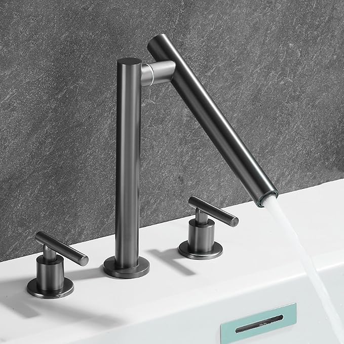 Bathroom Basin Mixer Faucet 3 Hole Swivel Brass Double Handle 3 Hole Basin Faucets-Grey