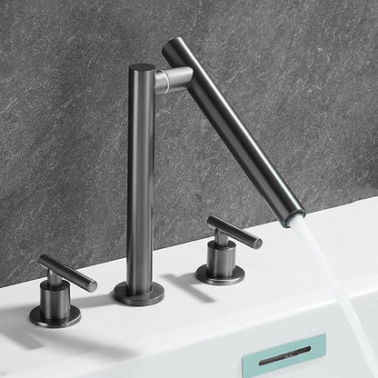 Bathroom Basin Mixer Faucet 3 Hole Swivel Brass Double Handle 3 Hole Basin Faucets-Grey
