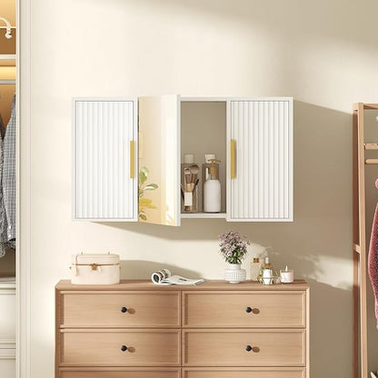 Bathroom Wall Cabinet with Mirror, Medicine Cabinet Mirror, Wall Mounted Medicine Cabinet, Mirrored Door Over The Toilet Storage, for Laundry Room, Bedroom, Camper, Hallway, White