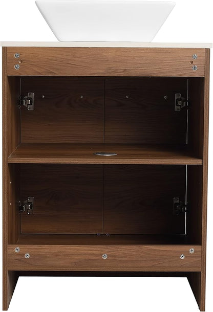 60" Bathroom Vanity with Sink, Freestanding Double Vessel Sink Bathroom Vanity Combo, Modern Vanity with Ceramic Countertop, 60 Inch Brown Floor Stand Cabinet Set(BRE101, 60 * 18)