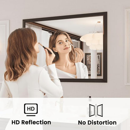 Bathroom Mirror Black, 44x36 Inch | Thick Metal Framed, HD Reflection, Anti-Rust, Hang Horizontally/Vertically, Suitable for Vanity, Bedroom, Bathroom, Entryway