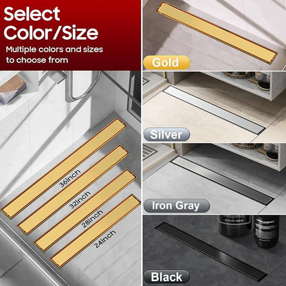 DLONE® Linear Shower Drain - 24 Inch Brushed Gold, with Tile Insert Panel | AISI 304 Stainless Steel Linear Drain, Rectangle Shower Floor Drain, with Adjustable Feet, Fits Bathroom & Balcony etc