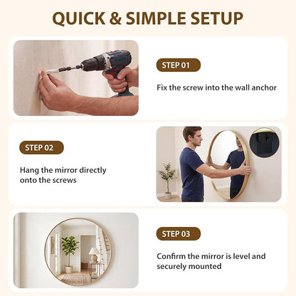 Sweetcrispy Round Bathroom Wall Mirror, Circle Vanity Mirror, 20 Inch | Matte Metal Frame, Over Sink Home Decor, Living Room Bedroom Entryway Style, Gold