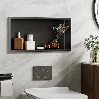 23x11 Inch Recessed Medicine Cabinet, Black Medicine Cabinet No Mirror, 304 Stainless Steel Bathroom Wall Niche Cabinet with Storage for Bathroom, Living Room