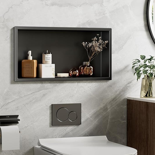 23x11 Inch Recessed Medicine Cabinet, Black Medicine Cabinet No Mirror, 304 Stainless Steel Bathroom Wall Niche Cabinet with Storage for Bathroom, Living Room