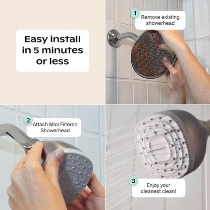 Canopy Mini Filtered Shower Head - Compact Filter for Hard Water - Nickel