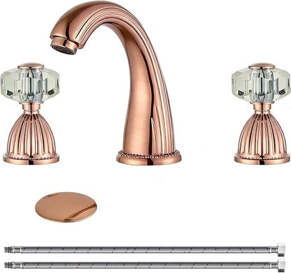 Wovier Rose Gold Widespread Bathroom Sink Faucet,Two Handle Three Hole Brass Lavatory Vanity Faucet,8-16 Inch Basin Mixer Tap with Pop Up Drain Assembly