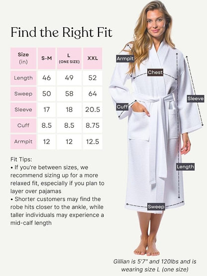 Turquaz Womens Lightweight Waffle Kimono Bathrobe for Men - Soft Quick-Dry Spa & Summer Towel Robe, Cotton Blend