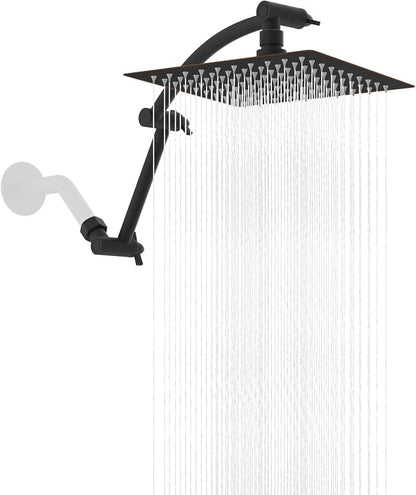Hibbent 8'' Rain Shower Head with 16'' Extension Arm, Oil Rubbed Bronze | cUPC Certified High Pressure Rainfall Showerhead with Solid Brass Adjustable Shower Head Extension Arm, Fixed Showerheads