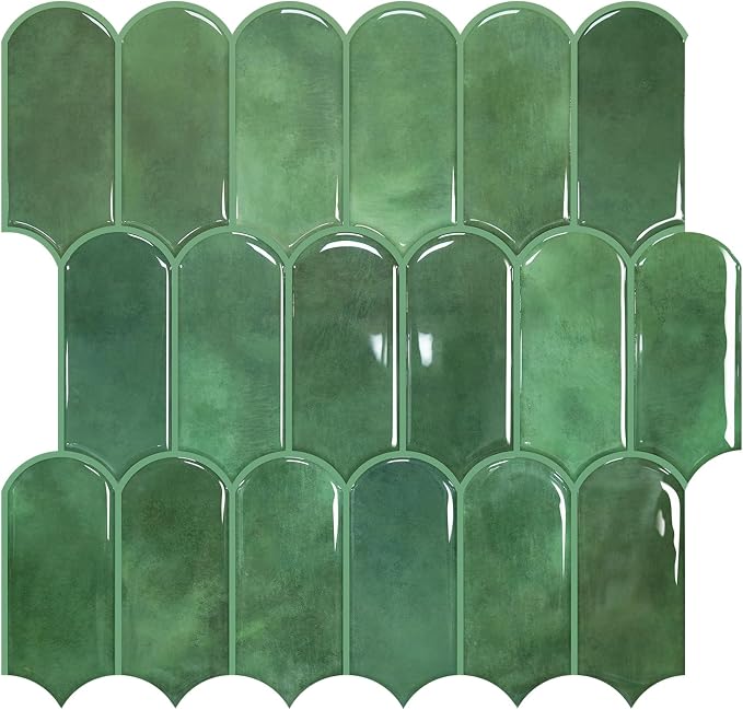 Vamos Tile Thicker Peel and Stick Backsplash Tile,Green,10-Sheet | Self Adhesive Vinyl Wall Tiles with Green Grout, Stick on Backsplash for Kitchen, Bathroom,RV,Laundry,11.1''x12''