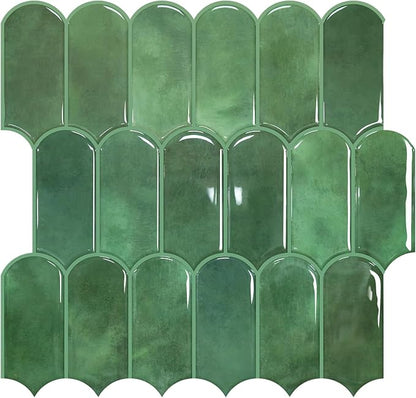 Vamos Tile Thicker Peel and Stick Backsplash Tile,Green,10-Sheet | Self Adhesive Vinyl Wall Tiles with Green Grout, Stick on Backsplash for Kitchen, Bathroom,RV,Laundry,11.1''x12''